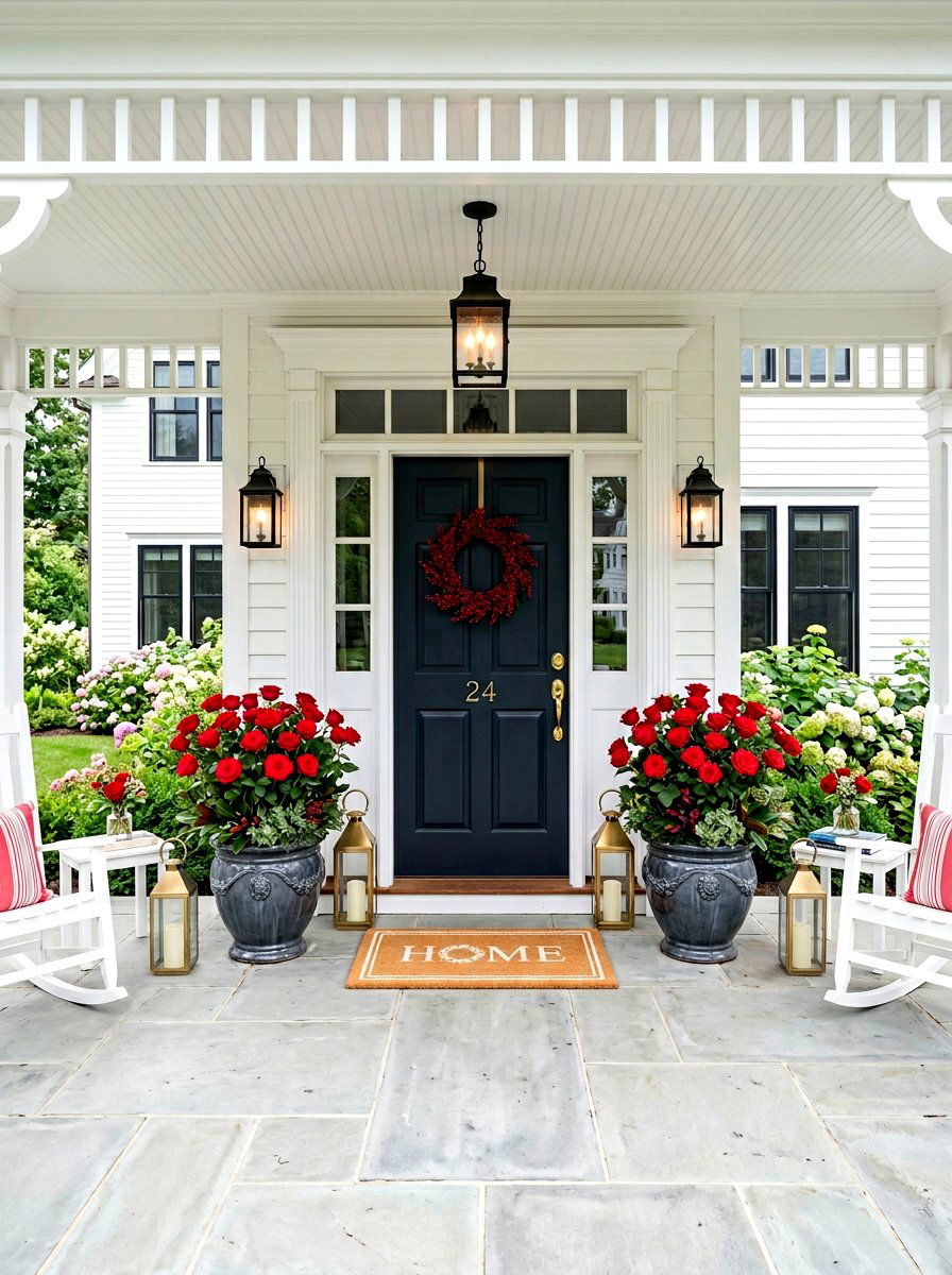 Symmetrical Porch Rose Set - 30 porch rose planter ideas
