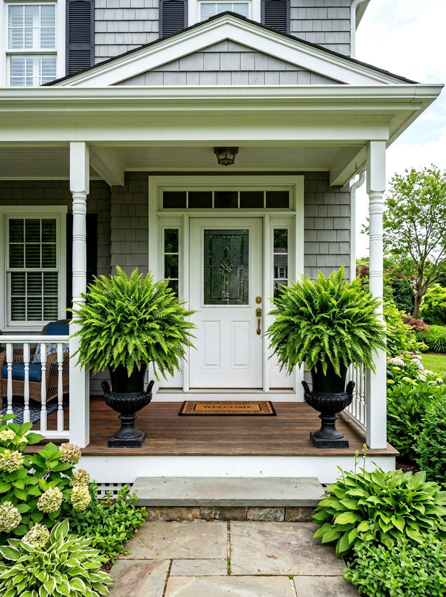 Symmetrical Potted Ferns - 30 front porch symmetry ideas