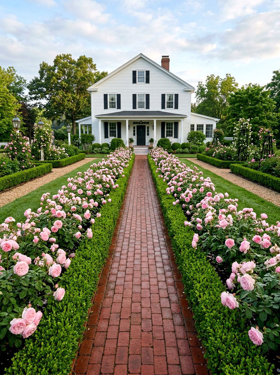 Symmetrical Rose Garden Pathway - 30 symmetrical front yard ideas
