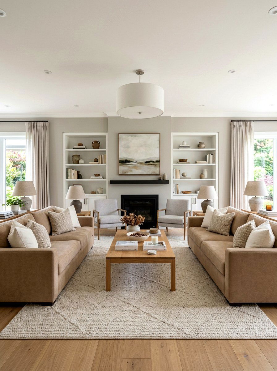 Symmetrical Seating Layout - 30 toasted beige living room ideas
