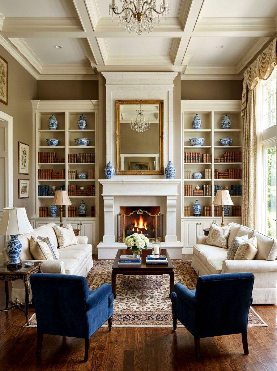 Symmetrical Shelf Styling - 30 living room shelf decor ideas