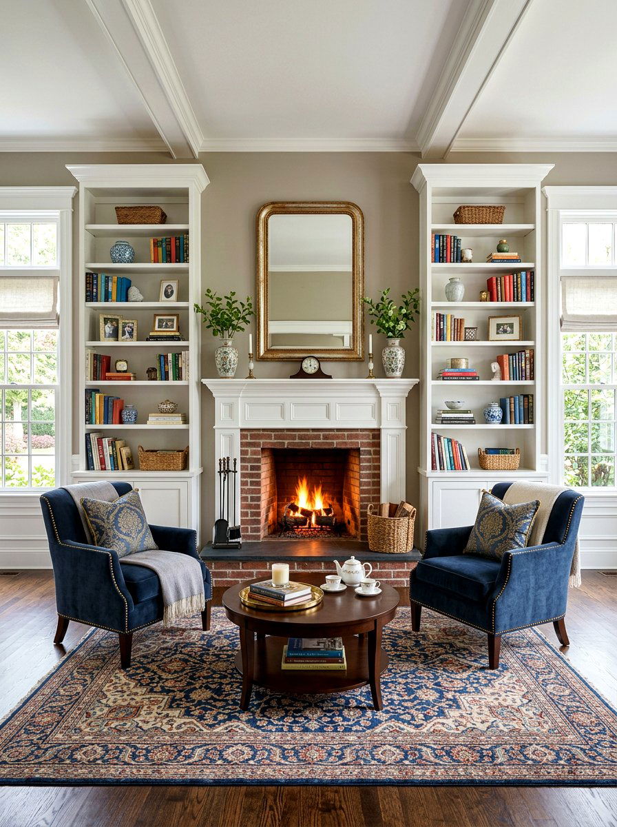 Symmetrical Shelving Around Fireplace - 30 book wall living room ideas