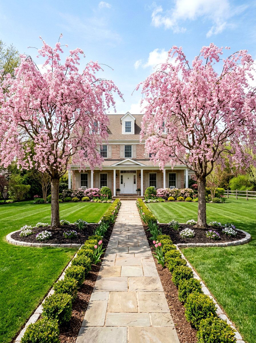 Symmetrical Specimen Tree Focal Point - 30 symmetrical front yard ideas