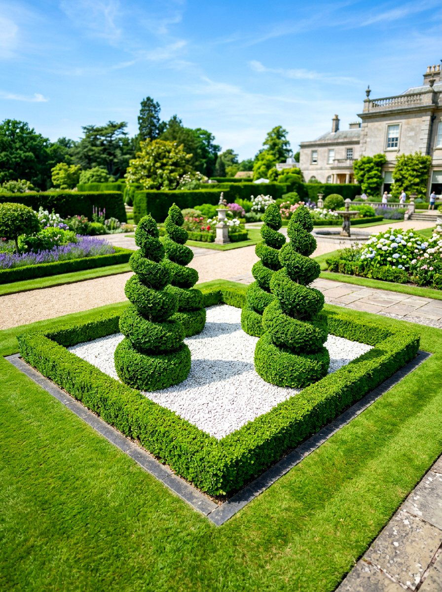 Symmetrical Topiary Island - 30 driveway island landscaping ideas