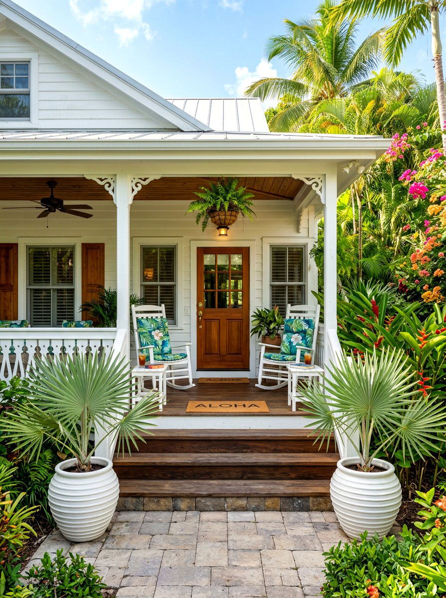 Symmetrical Tropical Front Porch Layout - 30 symmetrical front yard ideas
