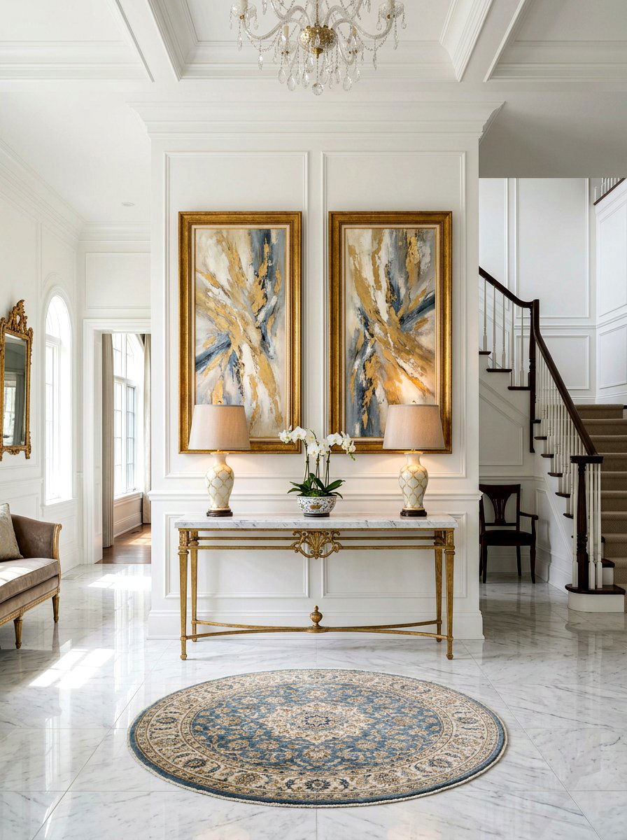 Symmetrical Twin Art Frames - 30 art wall foyer ideas