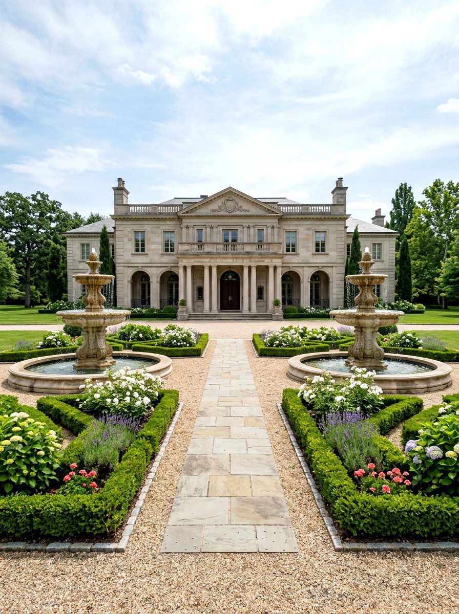 Symmetrical Twin Fountains - 30 entry fountain landscaping ideas