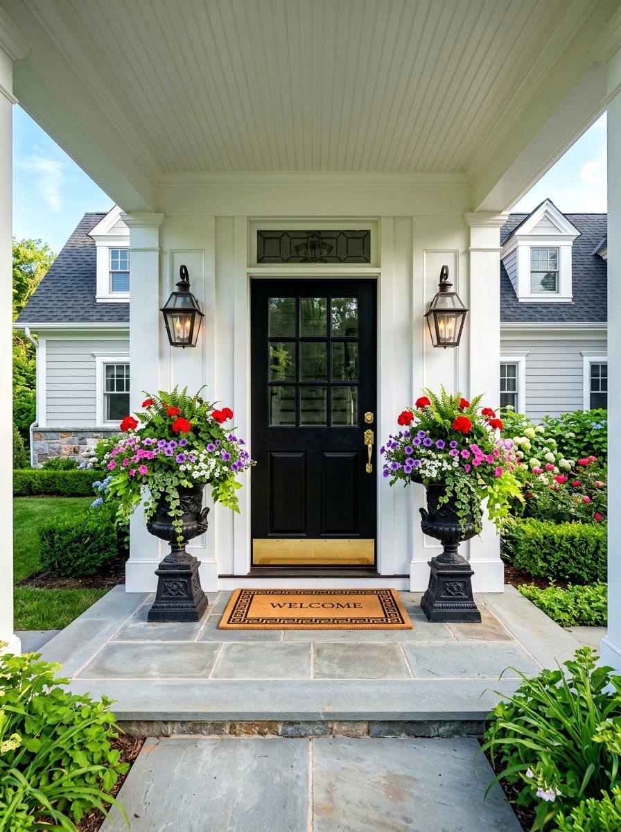 Symmetrical Twin Porch Planter - 30 porch ceiling planter ideas