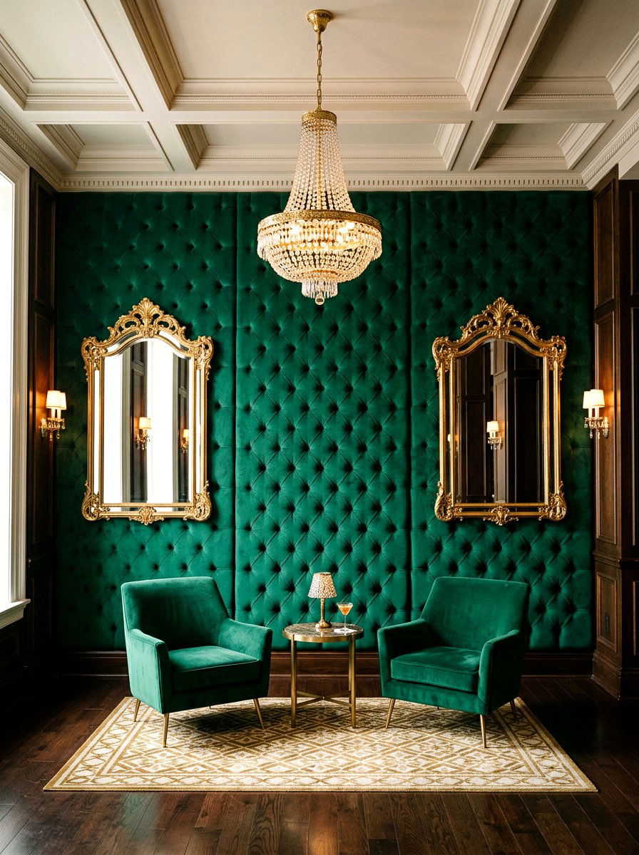 Symmetrical Velvet Tufted Wall - 30 wall wrapped headboard ideas