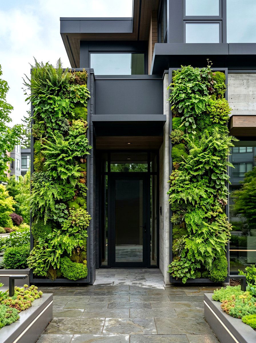 Symmetrical Vertical Green Wall Display - 30 symmetrical front yard ideas