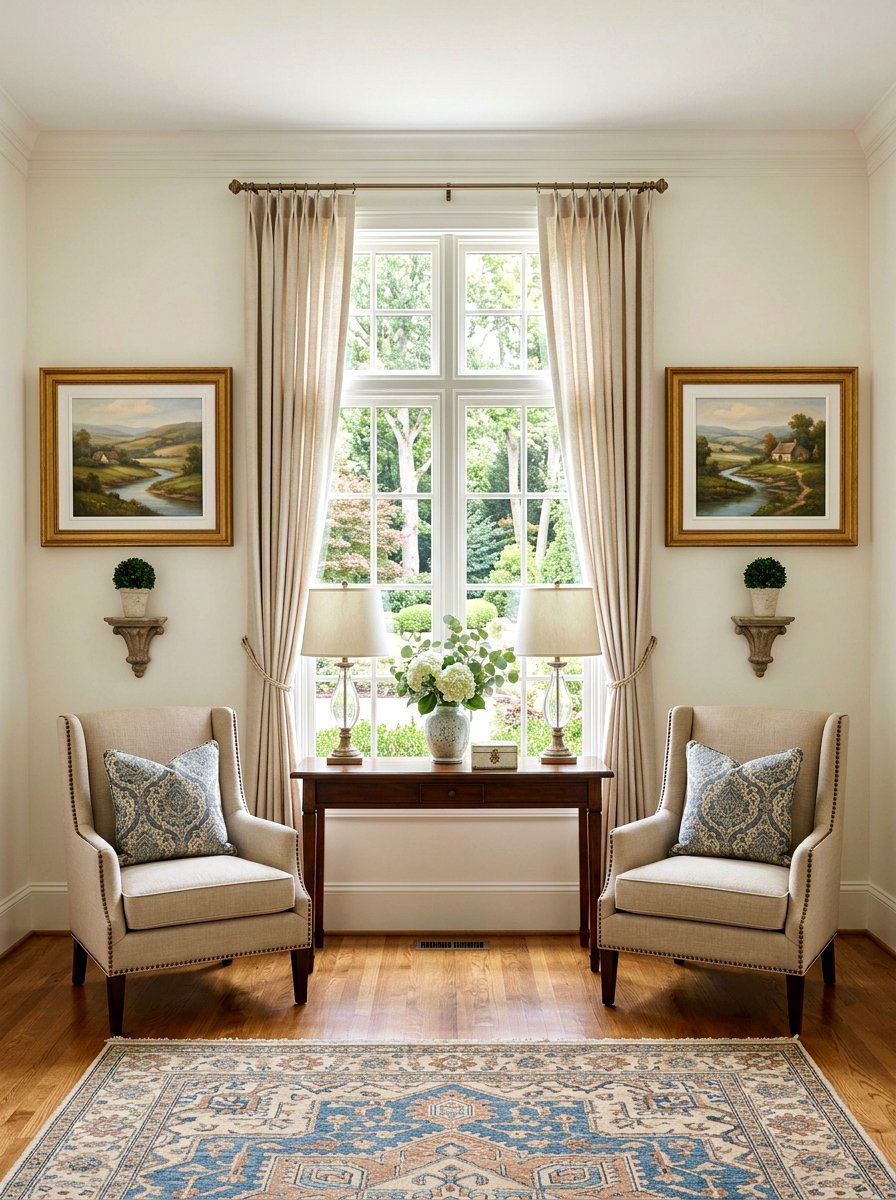 Symmetrical Wall Decor Arrangement - 30 classic traditional living room ideas
