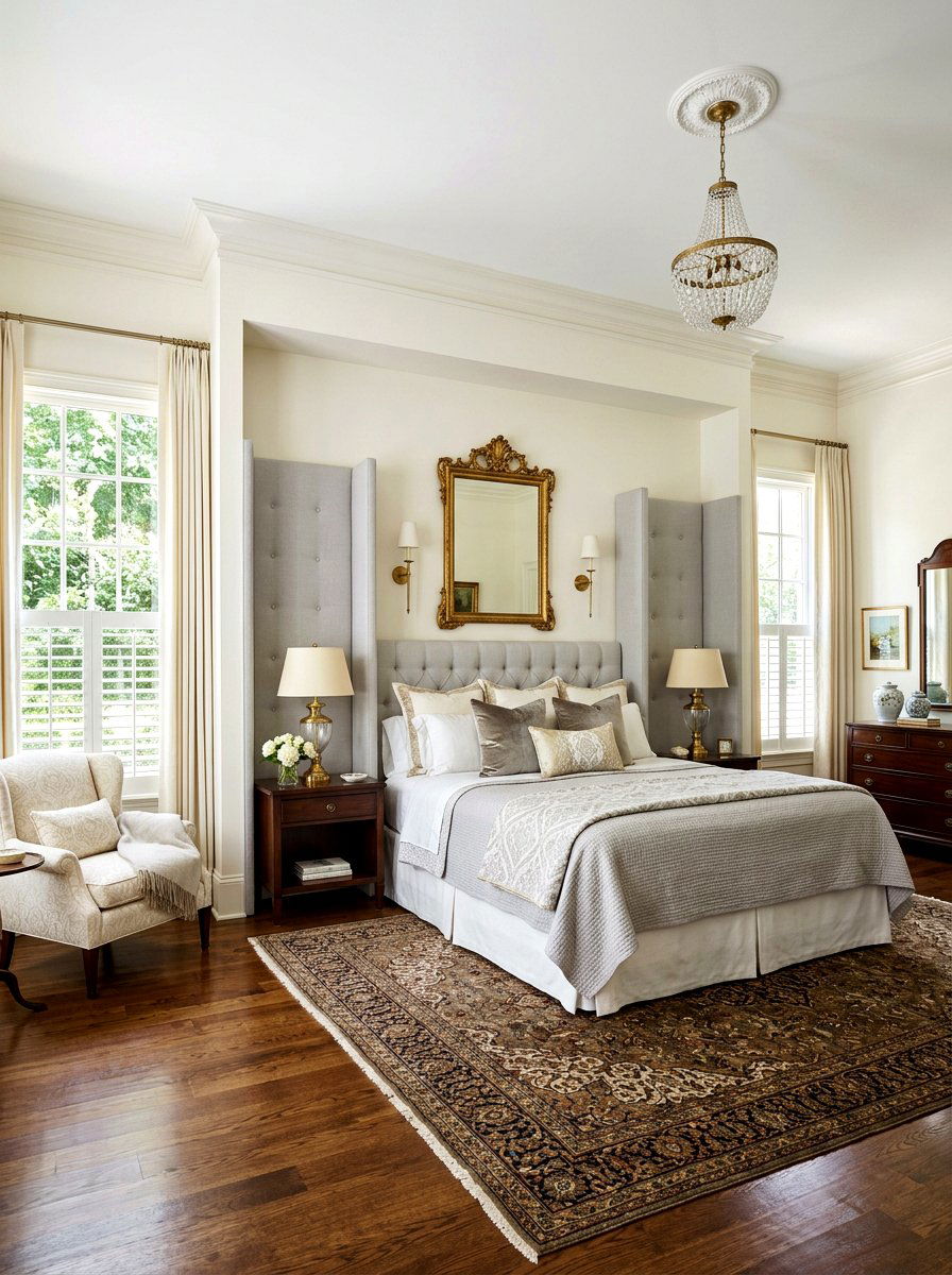 Symmetrical Winged Panels - 30 upholstered wall bedroom ideas