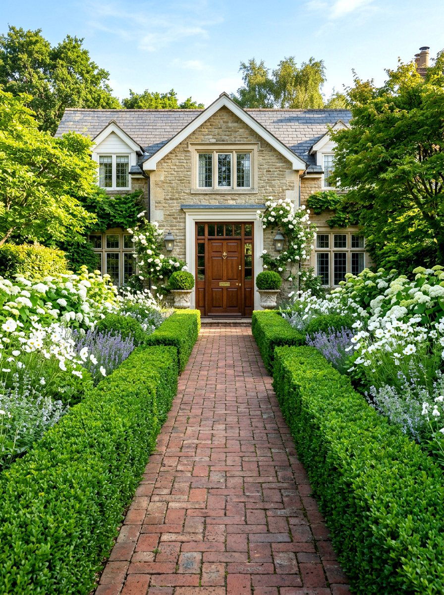 Symmetrical boxwood hedge - 30 formal front garden ideas