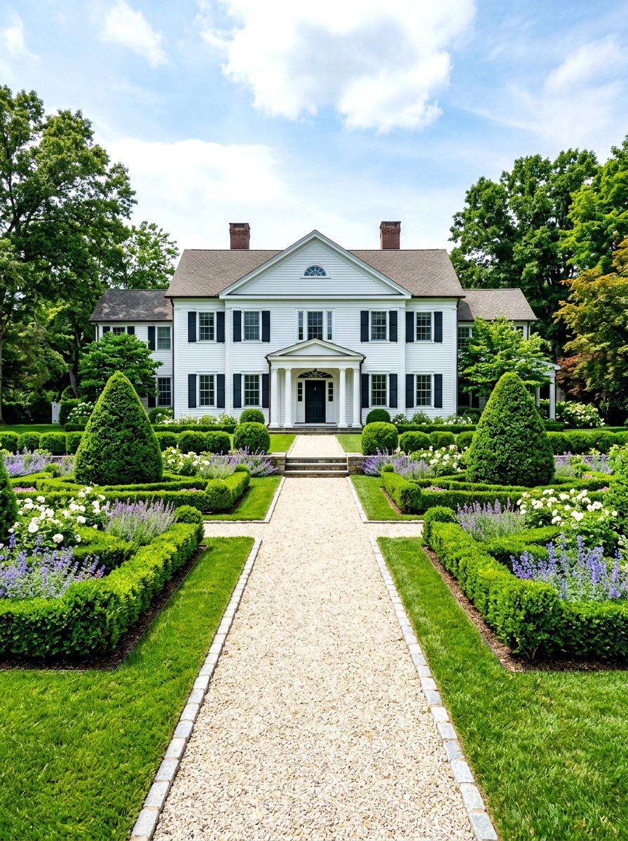 Symmetrical boxwood landscape - 30 boxwood front yard ideas