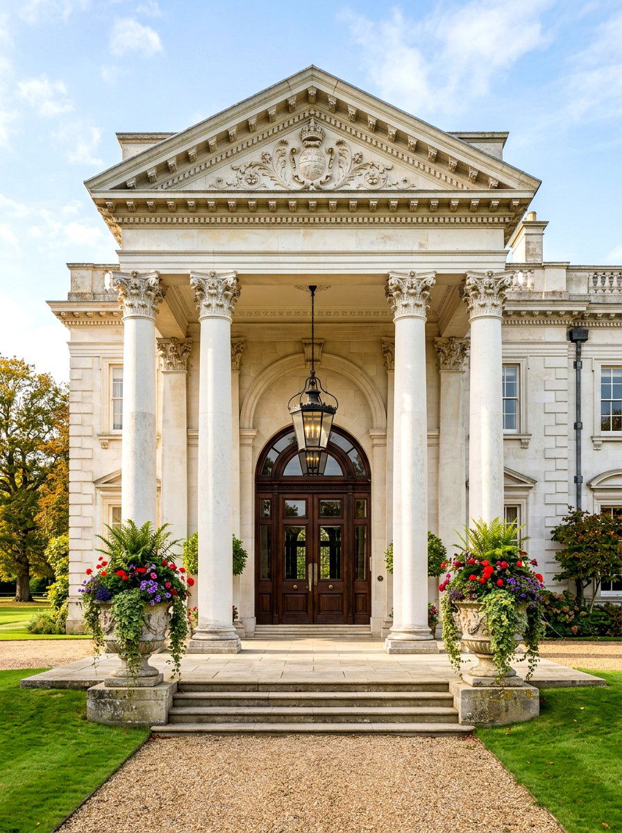 Symmetrical classic estate portico - 30 symmetrical curb appeal ideas