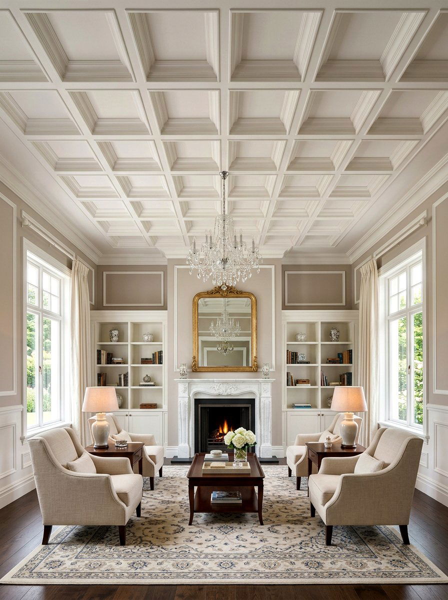 Symmetrical coffered ceiling formal lounge - 30 coffered ceiling ideas
