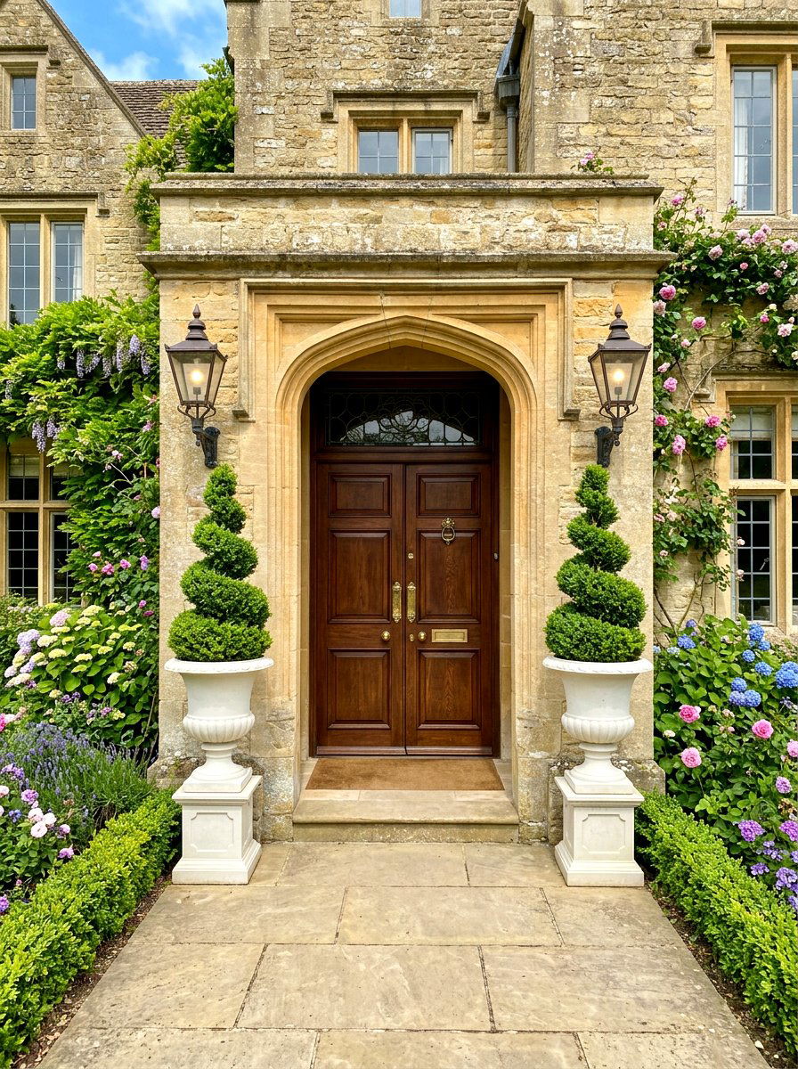 Symmetrical door planters - 30 charming stoop decor ideas