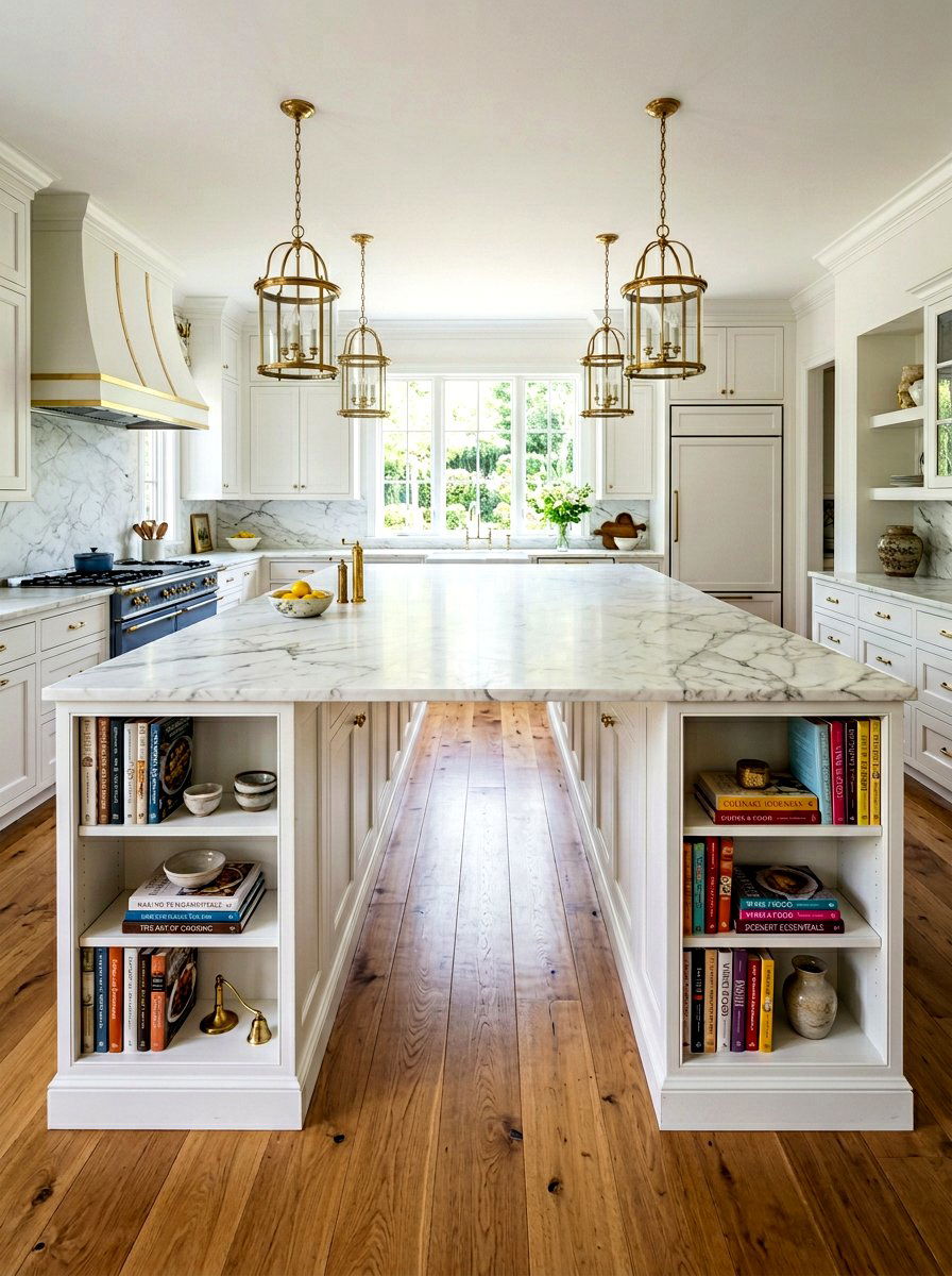 Symmetrical dual end island bookshelves - 30 island bookshelf ideas