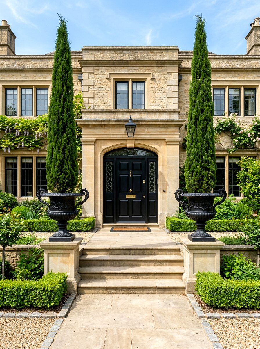 Symmetrical entrance plant - 30 stoop decor ideas