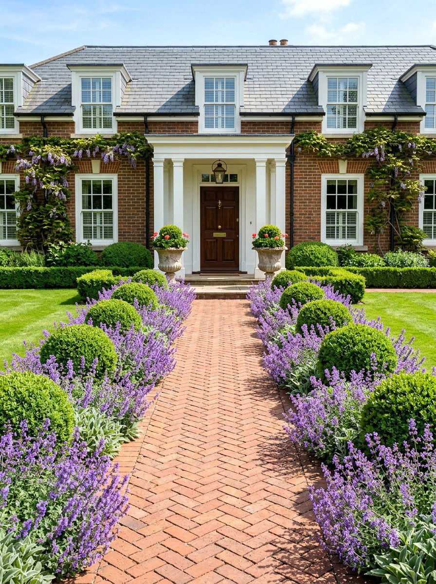 Symmetrical entry landscaping - 30 front path flower bed ideas
