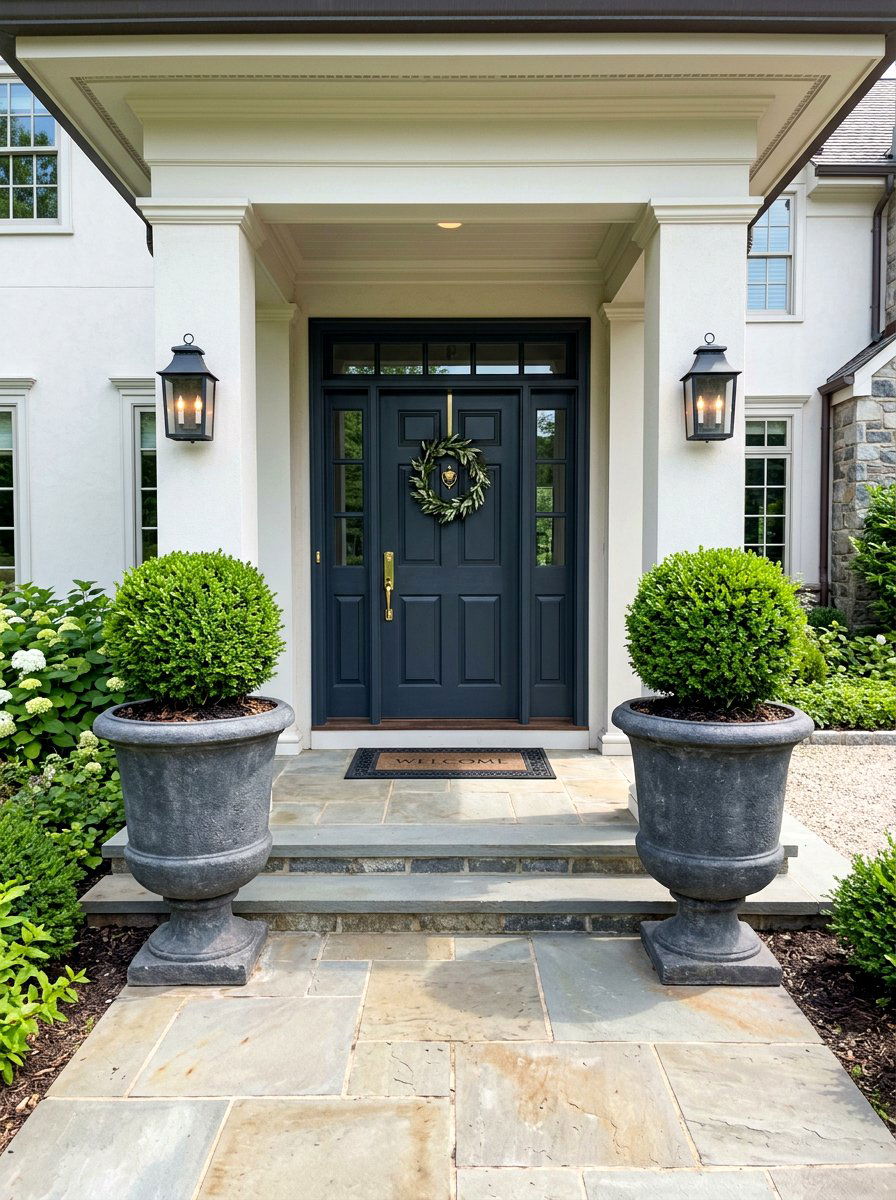 Symmetrical entryway planter arrangement - 30 quiet luxury curb appeal ideas