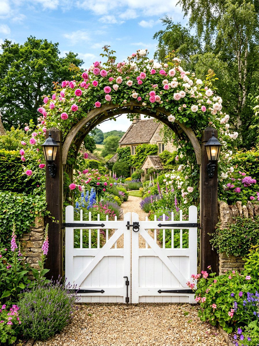 Symmetrical farmhouse garden gate - 30 symmetrical curb appeal ideas