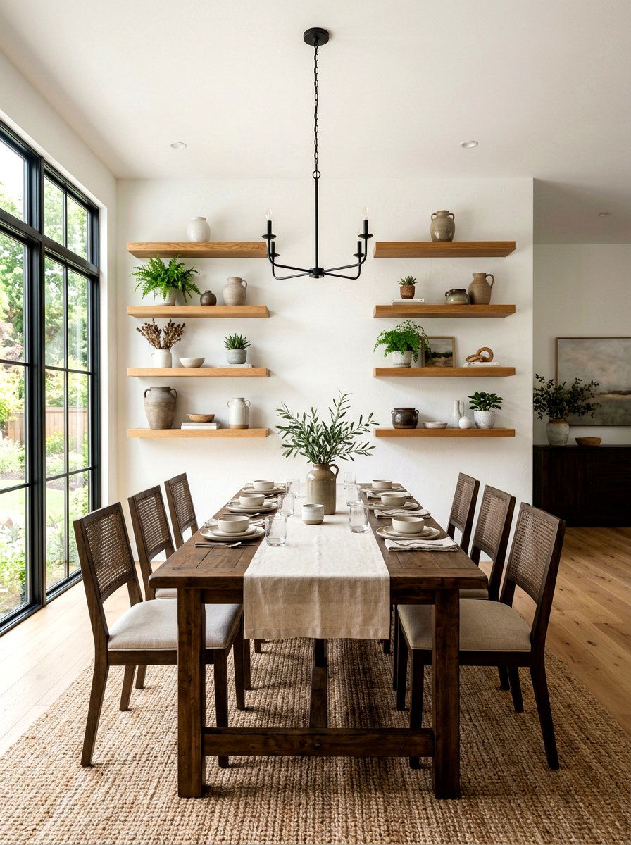 Symmetrical floating shelves - 30 long wall decor ideas