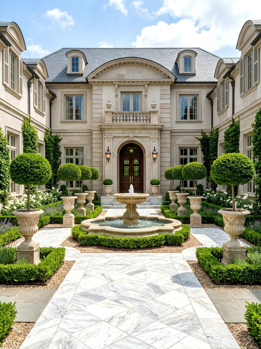 Symmetrical formal courtyard entry - 30 courtyard house entry ideas