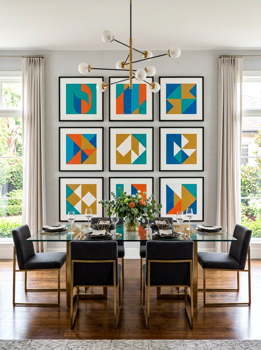 Symmetrical frame dining room - 30 art filled dining room ideas