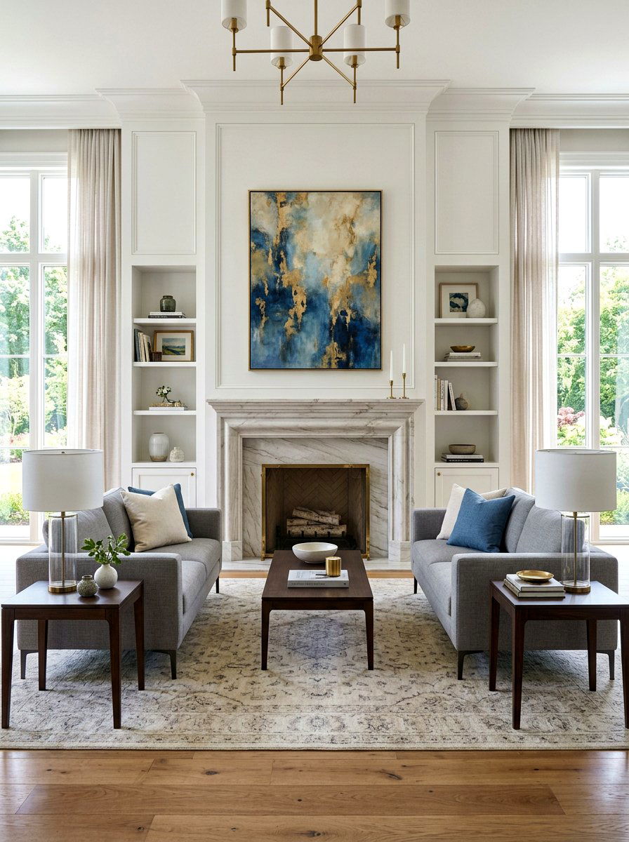 Symmetrical furniture layout - 30 hotel chic living room ideas