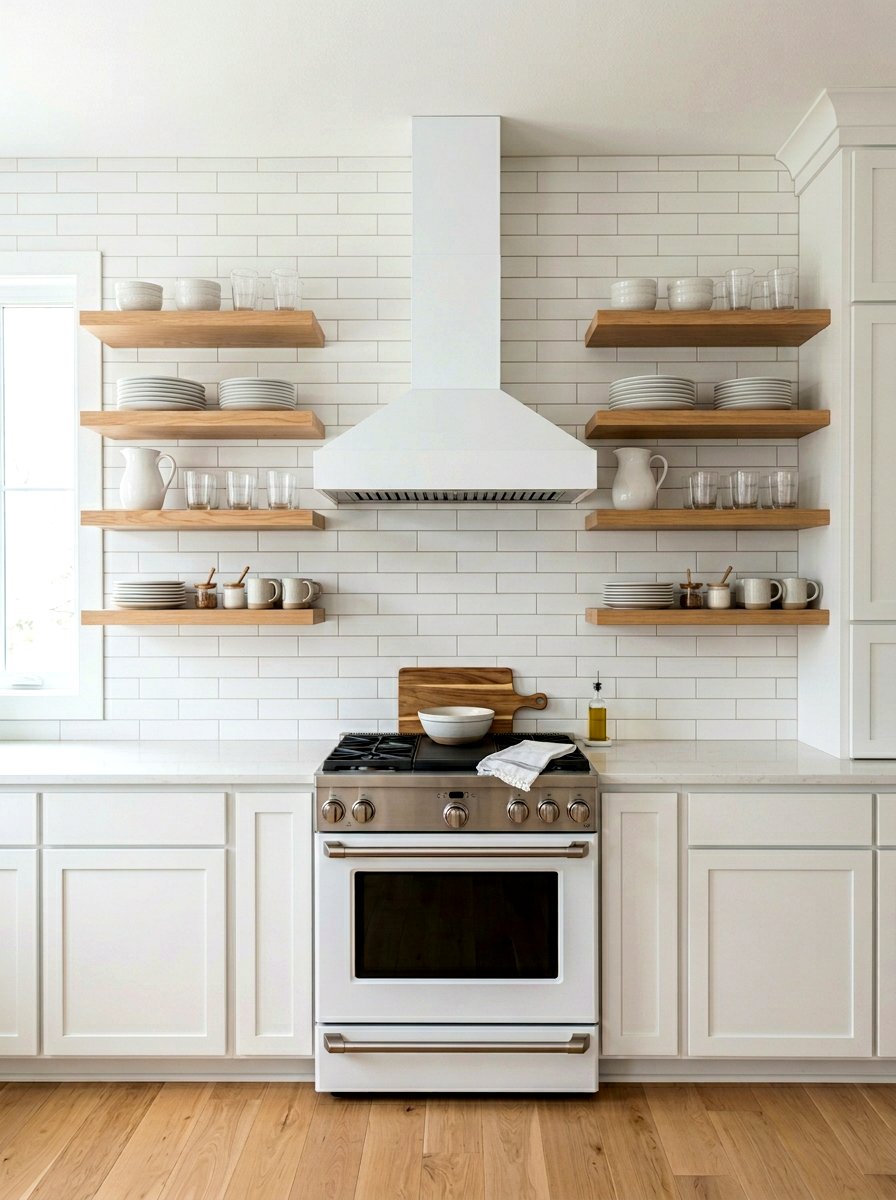 Symmetrical kitchen shelving - 30 open kitchen shelf ideas