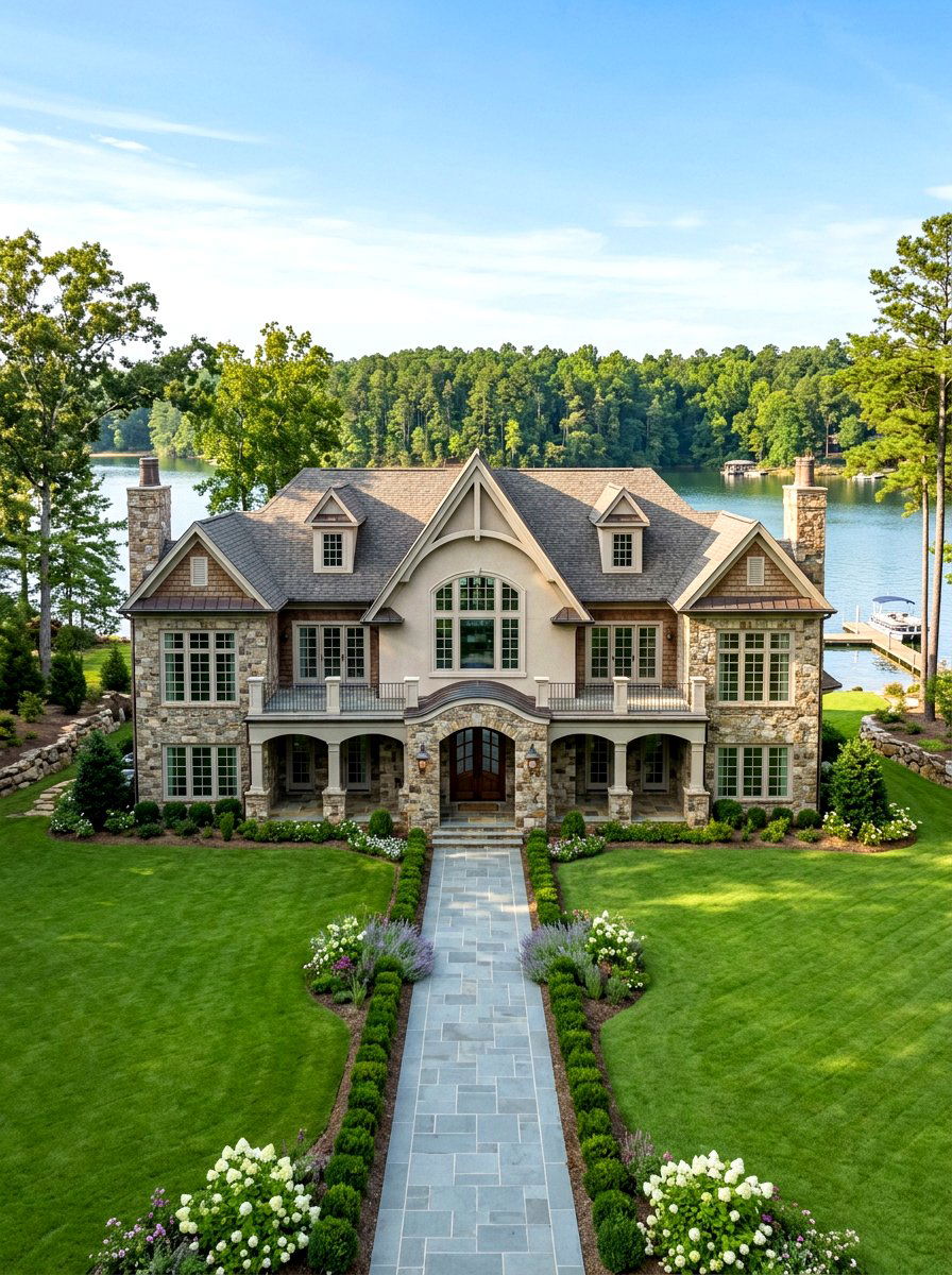 Symmetrical lake house exterior - 30 lake house exterior ideas