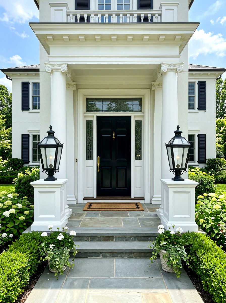 Symmetrical lanterns flanking front door - 30 porch lantern styling ideas