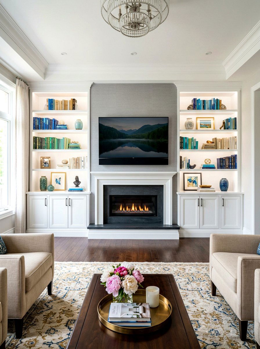 Symmetrical media wall - 30 media wall ideas