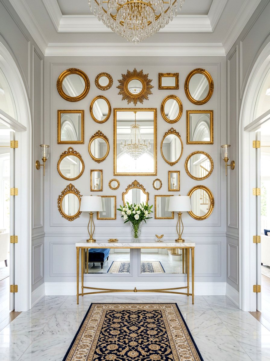 Symmetrical mirror entry wall - 30 salon wall entry ideas