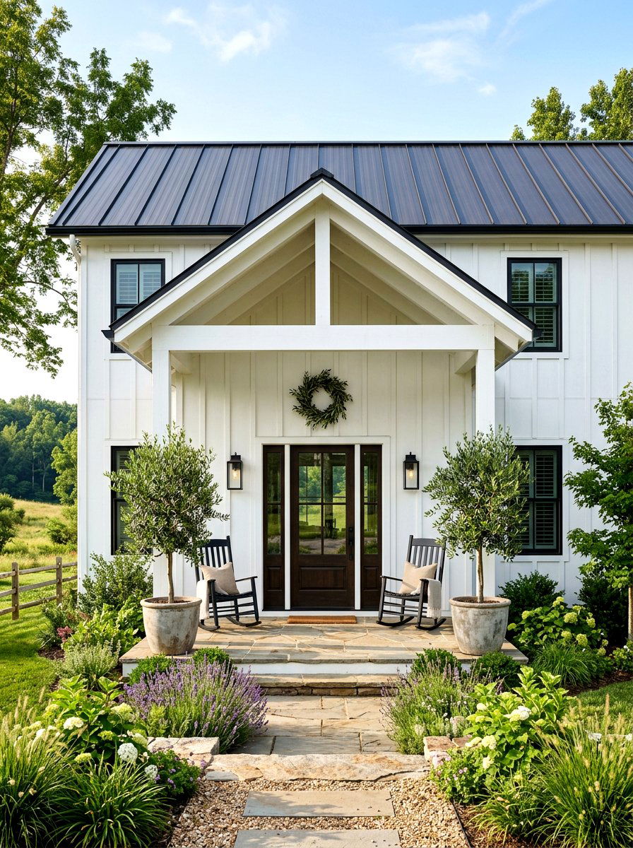 Symmetrical modern farmhouse entry - 30 symmetrical curb appeal ideas