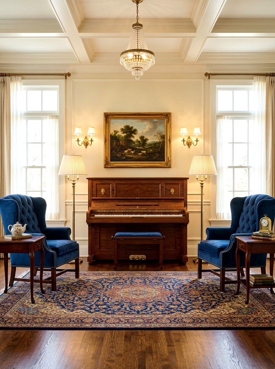 Symmetrical piano placement - 30 piano living room ideas
