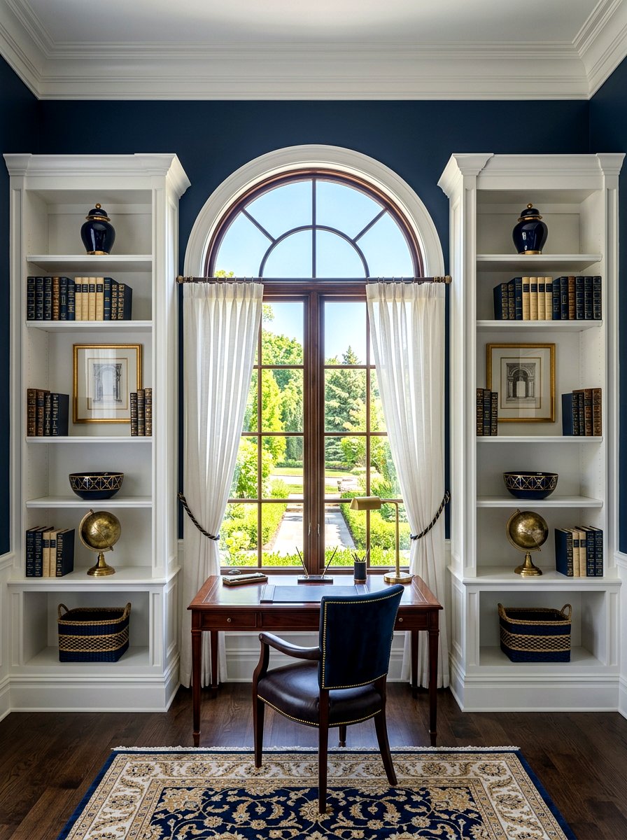 Symmetrical shelf layout - 30 office shelving styling ideas