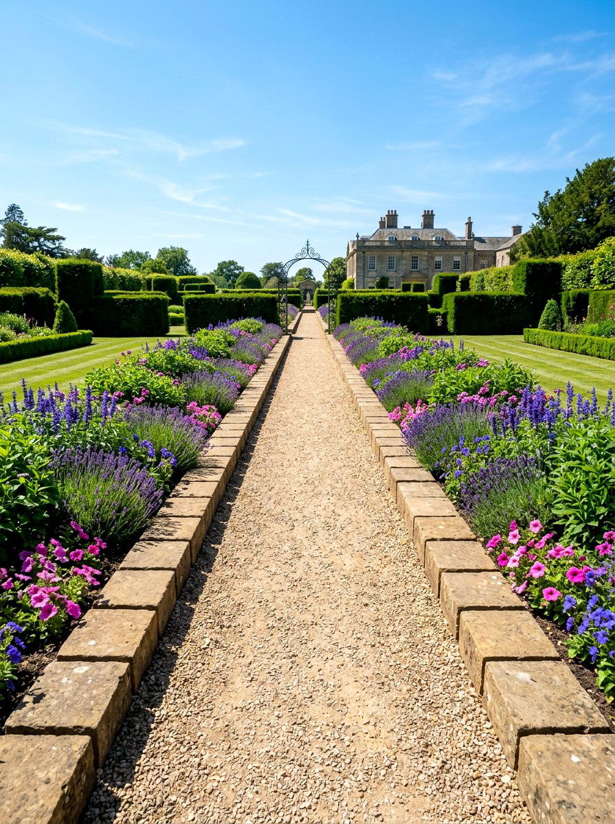 Symmetrical square stone edge - 30 stone edging front yard ideas