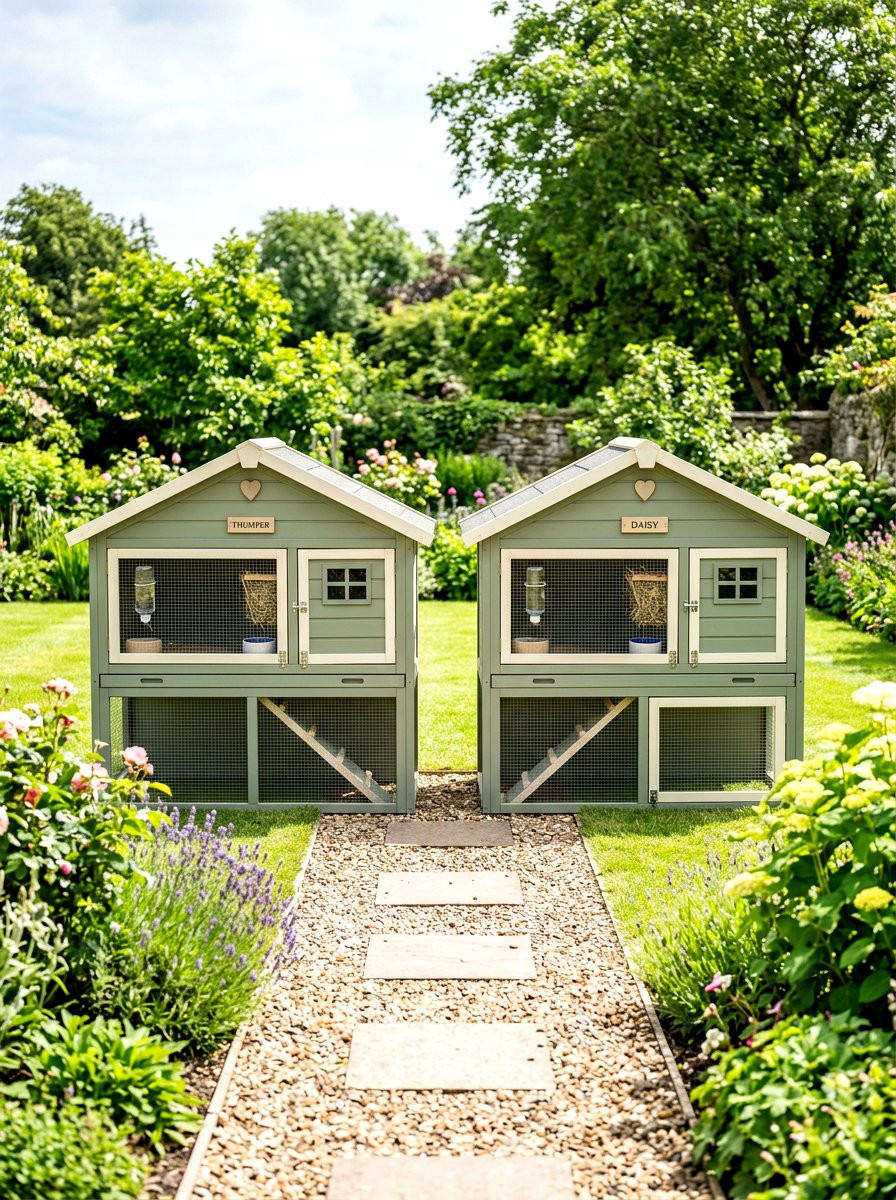 Symmetrical twin rabbit hutches - 30 rabbit hutch garden ideas