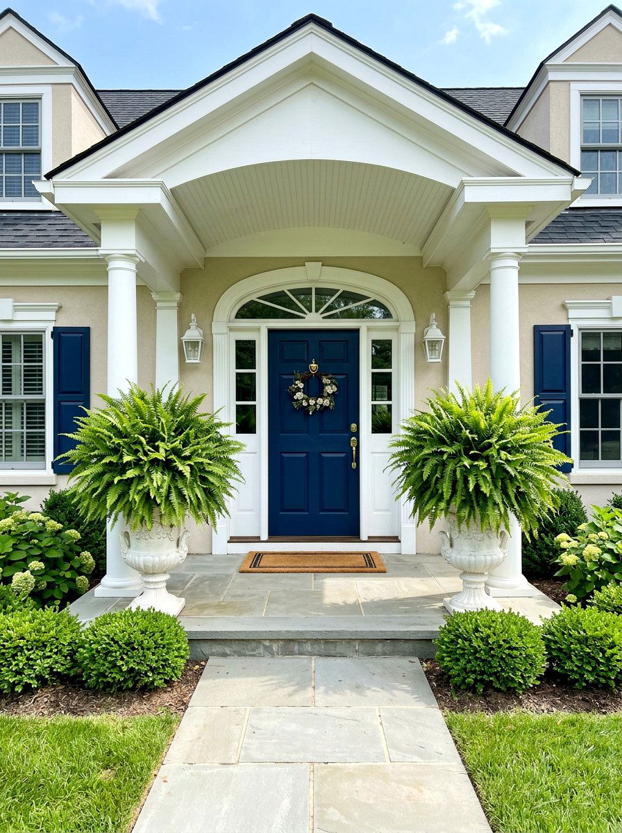 Symmetry with ferns on both sides of door - 30 fern front porch ideas