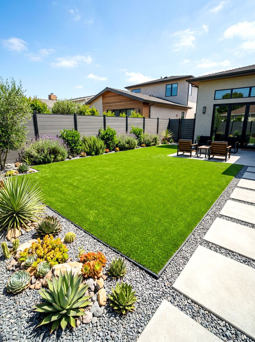 Synthetic Turf Yard - 30 dry garden ideas