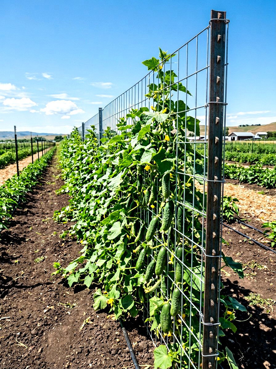 T Post Mesh - 30 vegetable garden trellis ideas