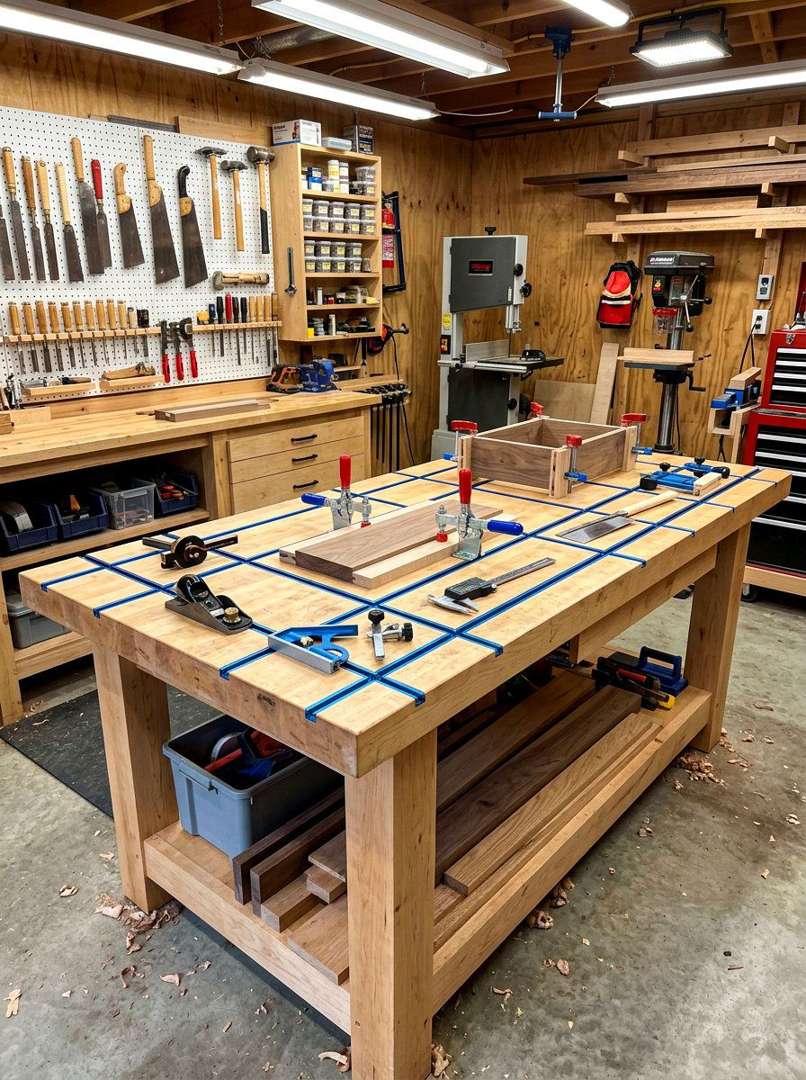 T Track Woodworking Bench - 30 garage workbench ideas