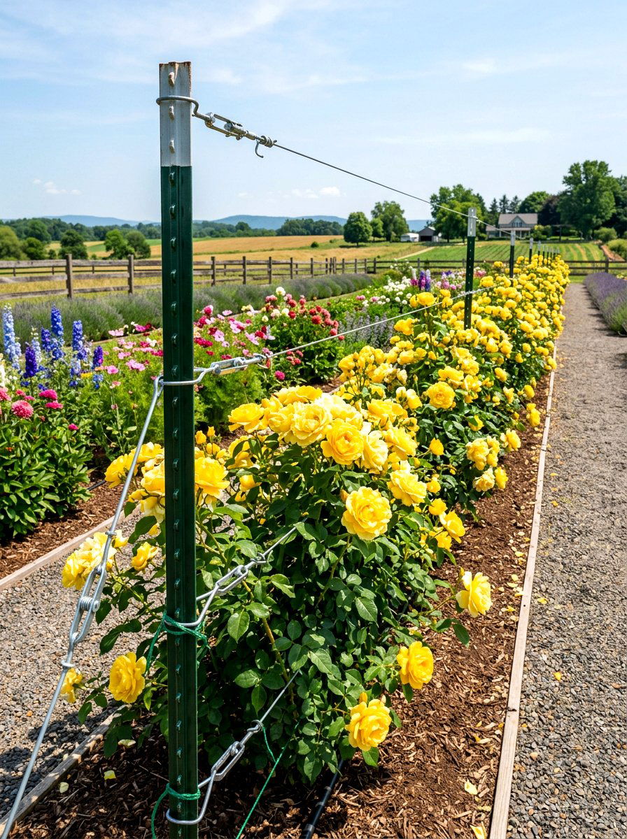 T post wire system - 30 climbing rose trellis ideas