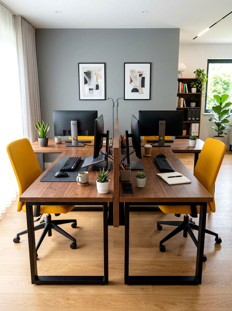 T shaped double desk setup - 30 double desk office ideas