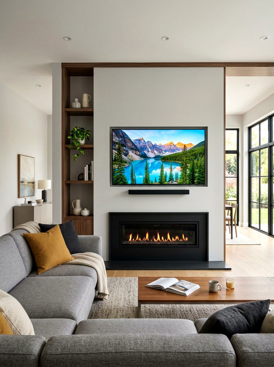 TV Above Fireplace - 30 fireplace wall living room ideas