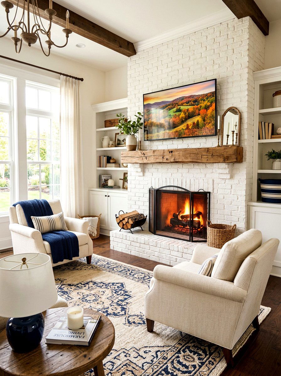 TV Over Wood Mantel Fireplace - 30 fireplace and TV layout ideas