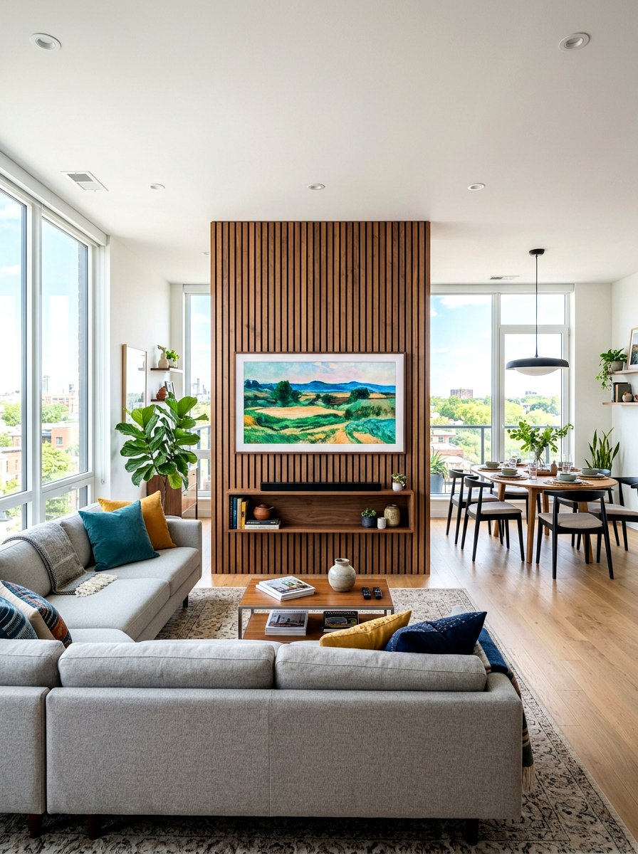 TV Unit Wall Partition - 30 partial wall room divider ideas