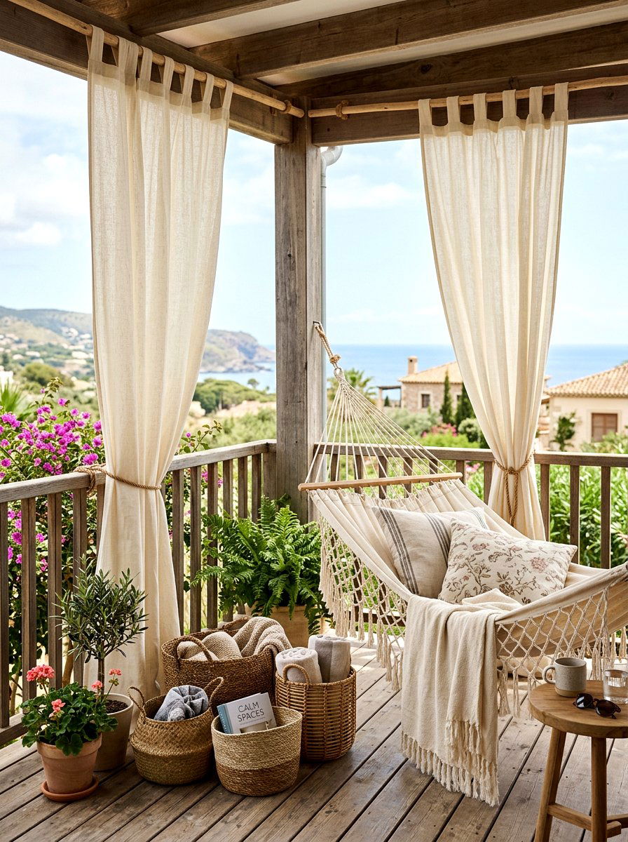 Tab Top Outdoor Fabric Panels - 30 balcony privacy curtain ideas